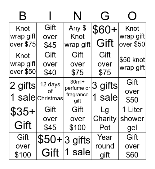 Gift Bingo Card