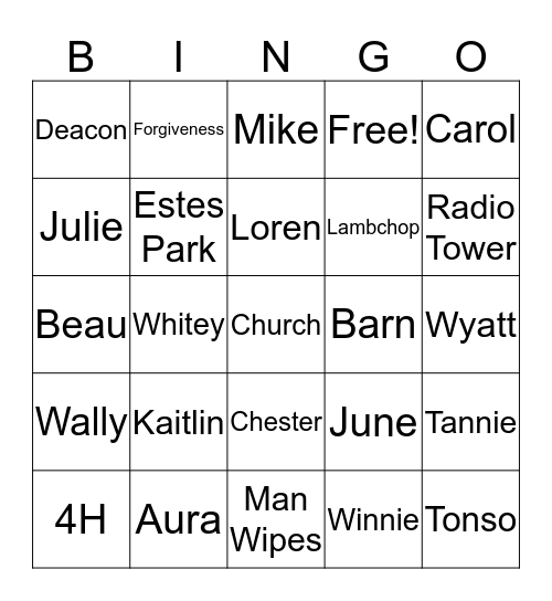 Jennings Family Memories Bingo Card