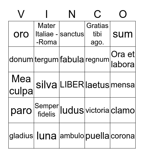 VINCO Bingo Card