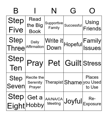 Recovery Bingo Card