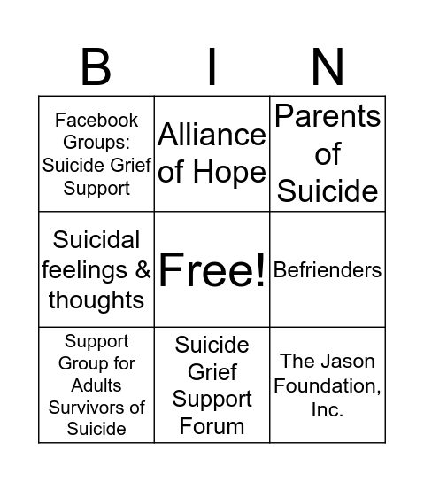 Suicide Group  Bingo Card