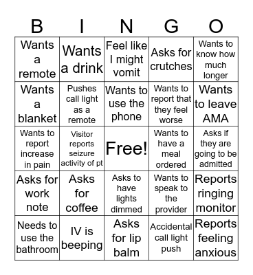 Call Light Bingo Card