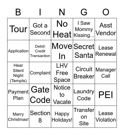 LHV Holiday Bingo Card