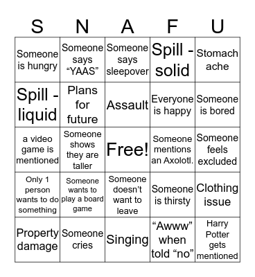 Playdate Bingo Card