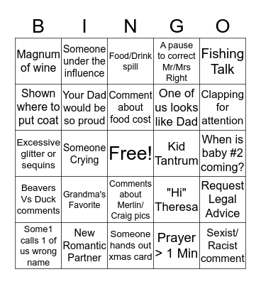 Hough Family Xmas Bingo Card