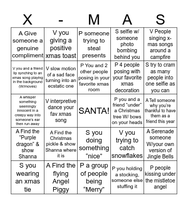 Christmas Pajama Bingo Card