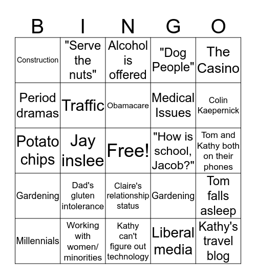 Hanser Family Gathering Bingo Card