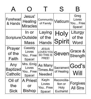 Anointing of the Sick Bingo: ANOINTO Bingo Card