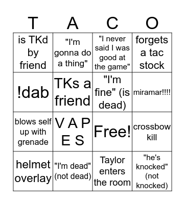 choco Bingo Card