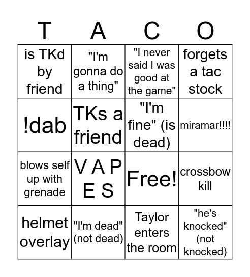 choco Bingo Card