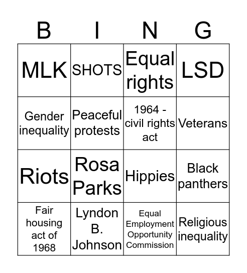 Inequality  Bingo Card