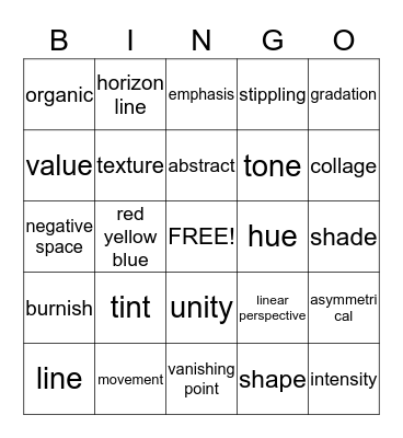 Studio Art 1 Bingo Card