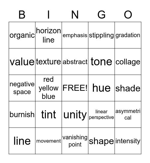 Studio Art 1 Bingo Card