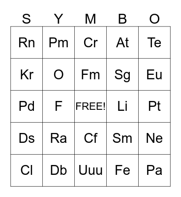 Periodic Table Bingo Card