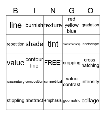 Studio Art 2 Bingo Card