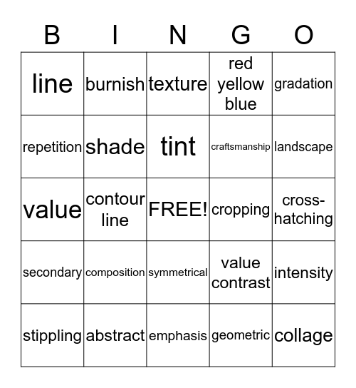 Studio Art 2 Bingo Card