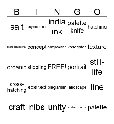 Advanced Studio Art Bingo Card