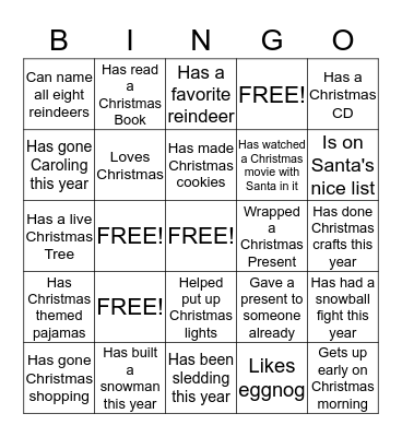 Human Holiday Bingo Card