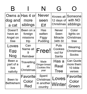 Christmas Banquet Get to Know You! Bingo Card