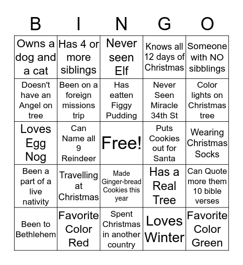 Christmas Banquet Get to Know You! Bingo Card