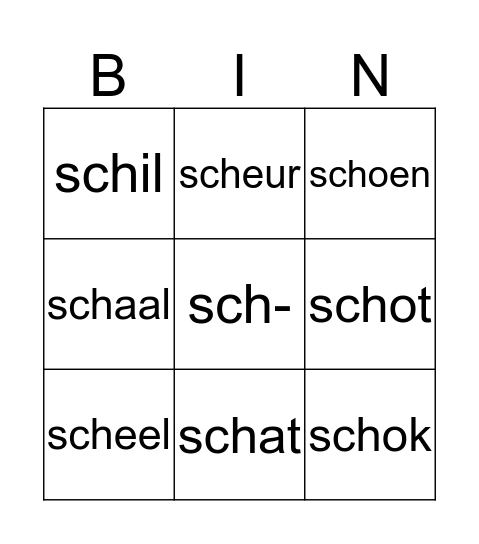woorden met sch- Bingo Card