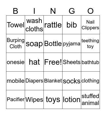 Baby Shower  Bingo Card