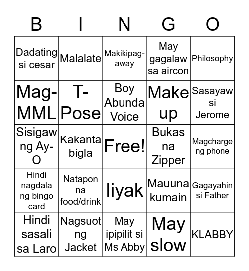 THOMAS BINGO Card