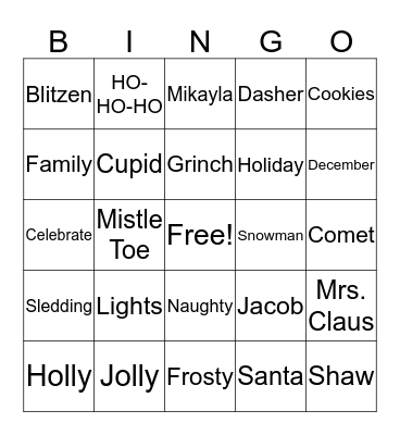 CHRISTMAS Bingo Card