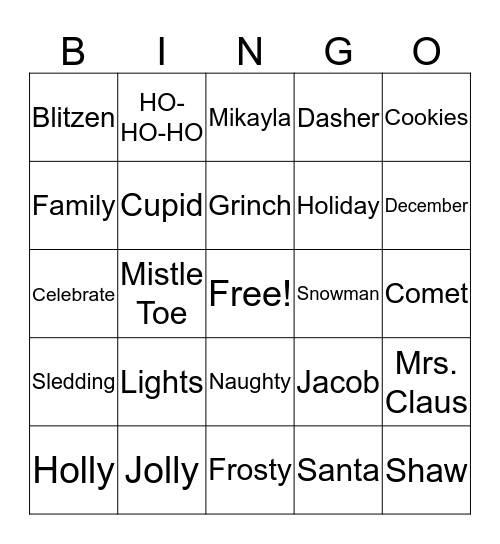 CHRISTMAS Bingo Card