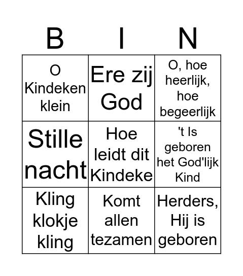 Kerstliederen Bingo Card