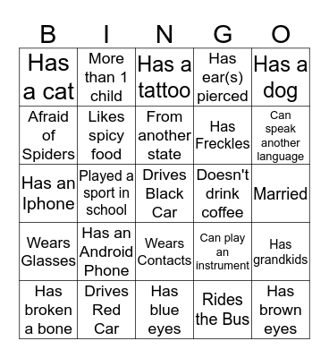 Employee Bingo Card