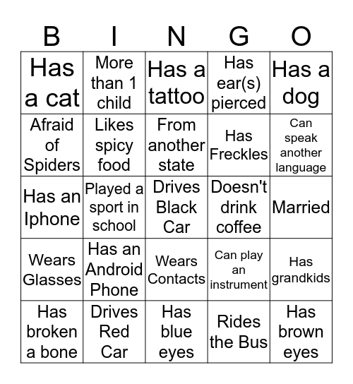 Employee Bingo Card