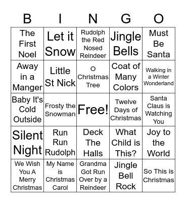 Christmas Songs Bingo Card