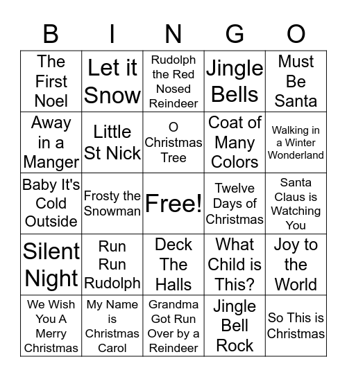 Christmas Songs Bingo Card