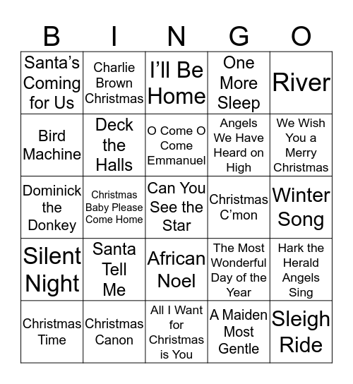 Choir Holiday Party 2018 Bingo Card