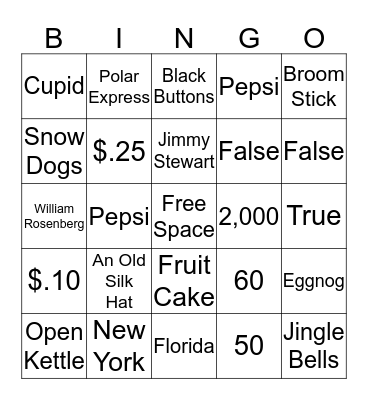 Dunkin' Christmas Bingo Card