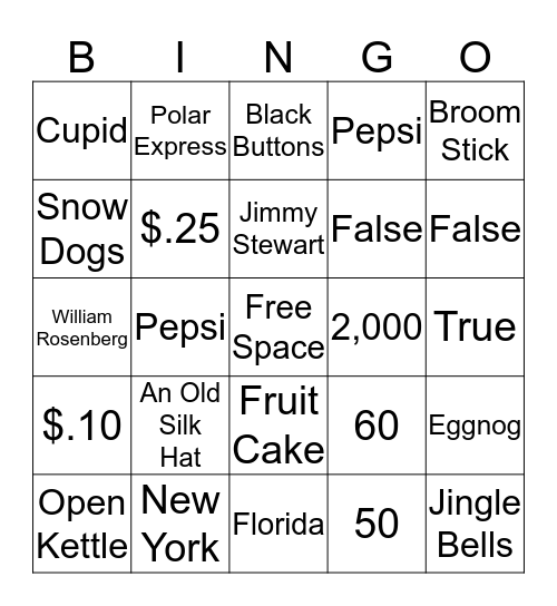 Dunkin' Christmas Bingo Card