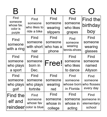 Get to know you Bingo Card