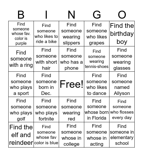 Get to know you Bingo Card