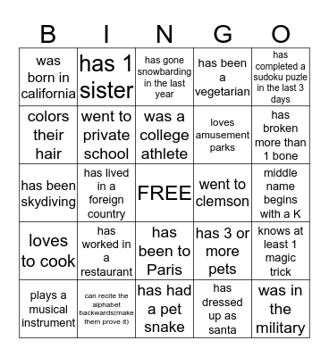 SRCF TEAM Bingo Card