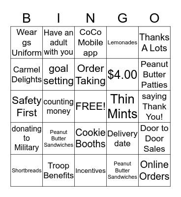 Girl Scout Cookie Bingo Card