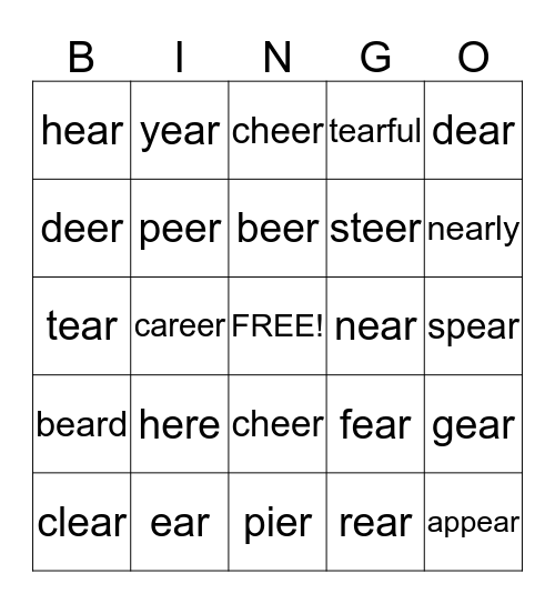 eer/ear Bingo Card