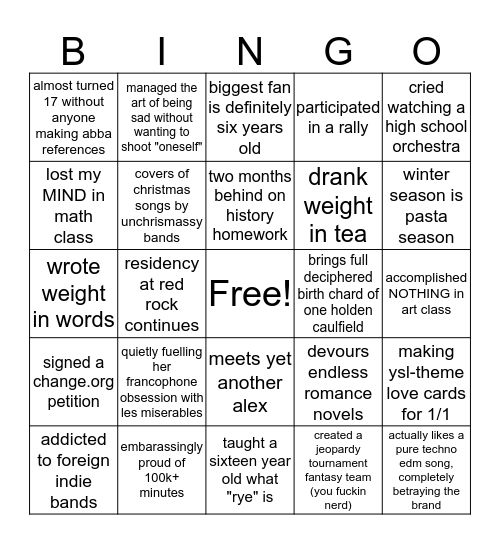 obscure fia december bingo Card