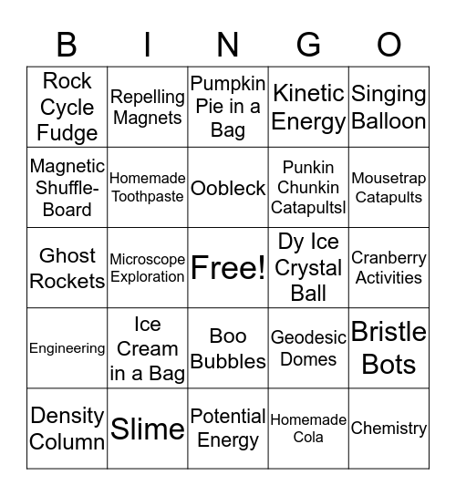 HANDS-ON SCIENCE FUN! Bingo Card