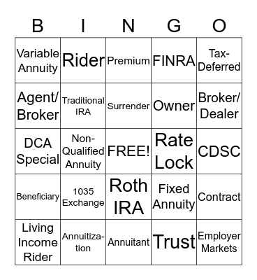 Annuity Bingo Card