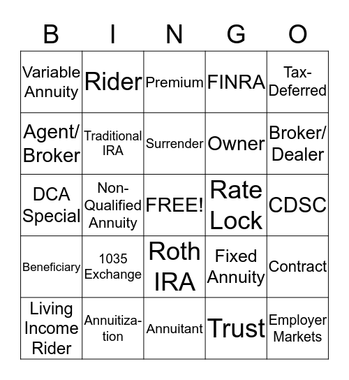 Annuity Bingo Card