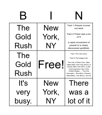 Westward Expansion Bingo Card