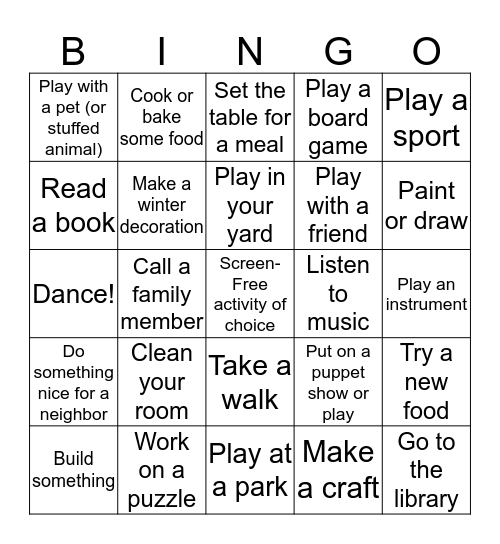 Screen-Free Bingo Card