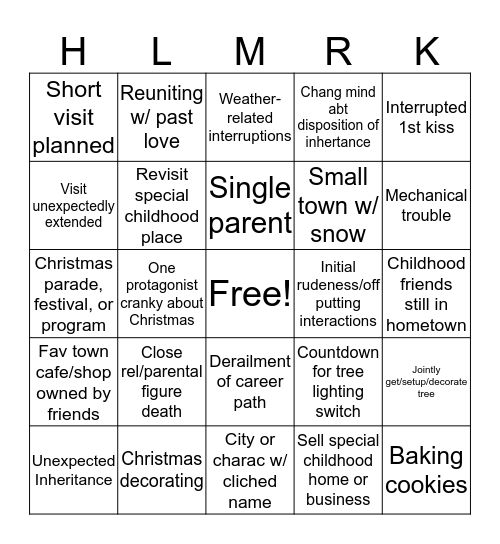 Hallmark Christmas Movie Bingo Card