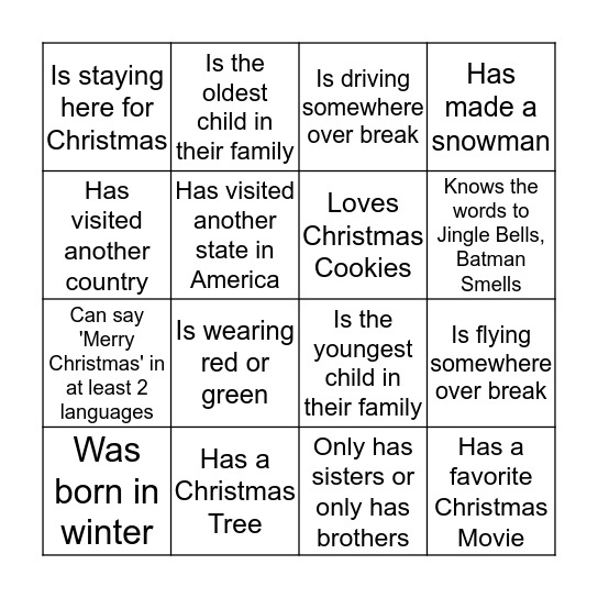 Christmas Bingo Card